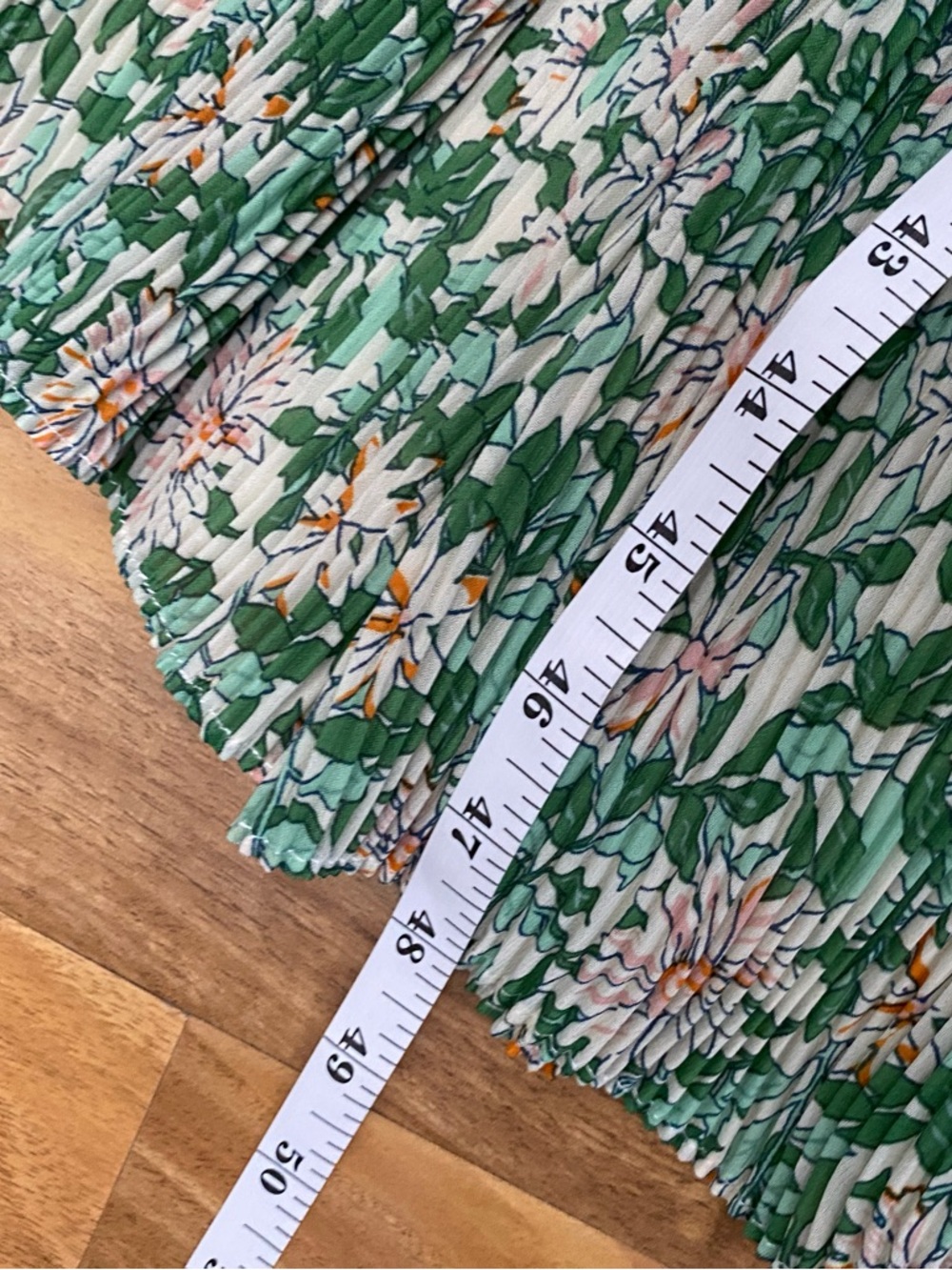 Green Floral V-neck Long Puff Sleeve Pintucked Midi Dress Pleated Wedding Garden - Picture 11 of 11